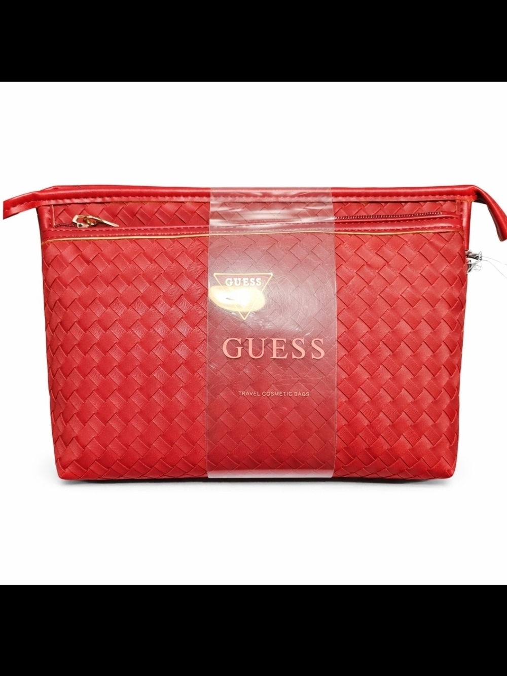 GUESS Red Woven Cosmetic Travel Bag 2 PIECE SET♥️ WOVEN NWT